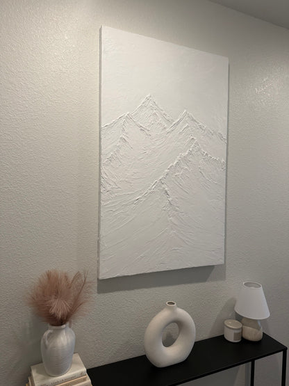 White textured wall panel on a light gray wall with decorative items.