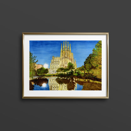 Sagrada Familia Art Print, Gold Frame